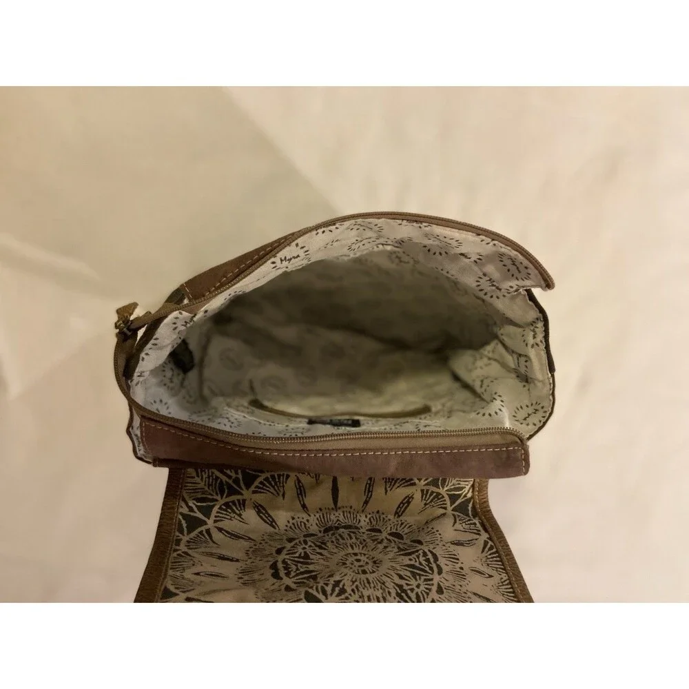 Boho Leather Backpack Mandala Print Flap, Vintage Bag Tribal Pattern Rucksack